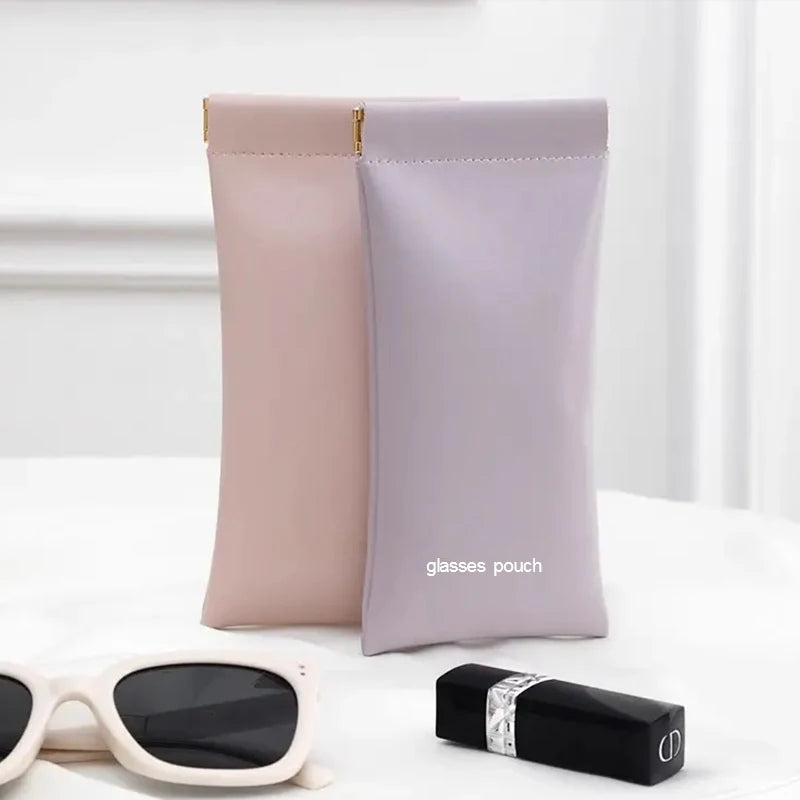 Custom LOGO PU Leather Glasses Pouch Portable Glasses Storage Bag with Hrapnel Automatically Closed