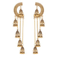 Douvei Vintage Bohemian Indian Gold Bell Long Tassel Hollow Carved Stud Earrings for Women Party