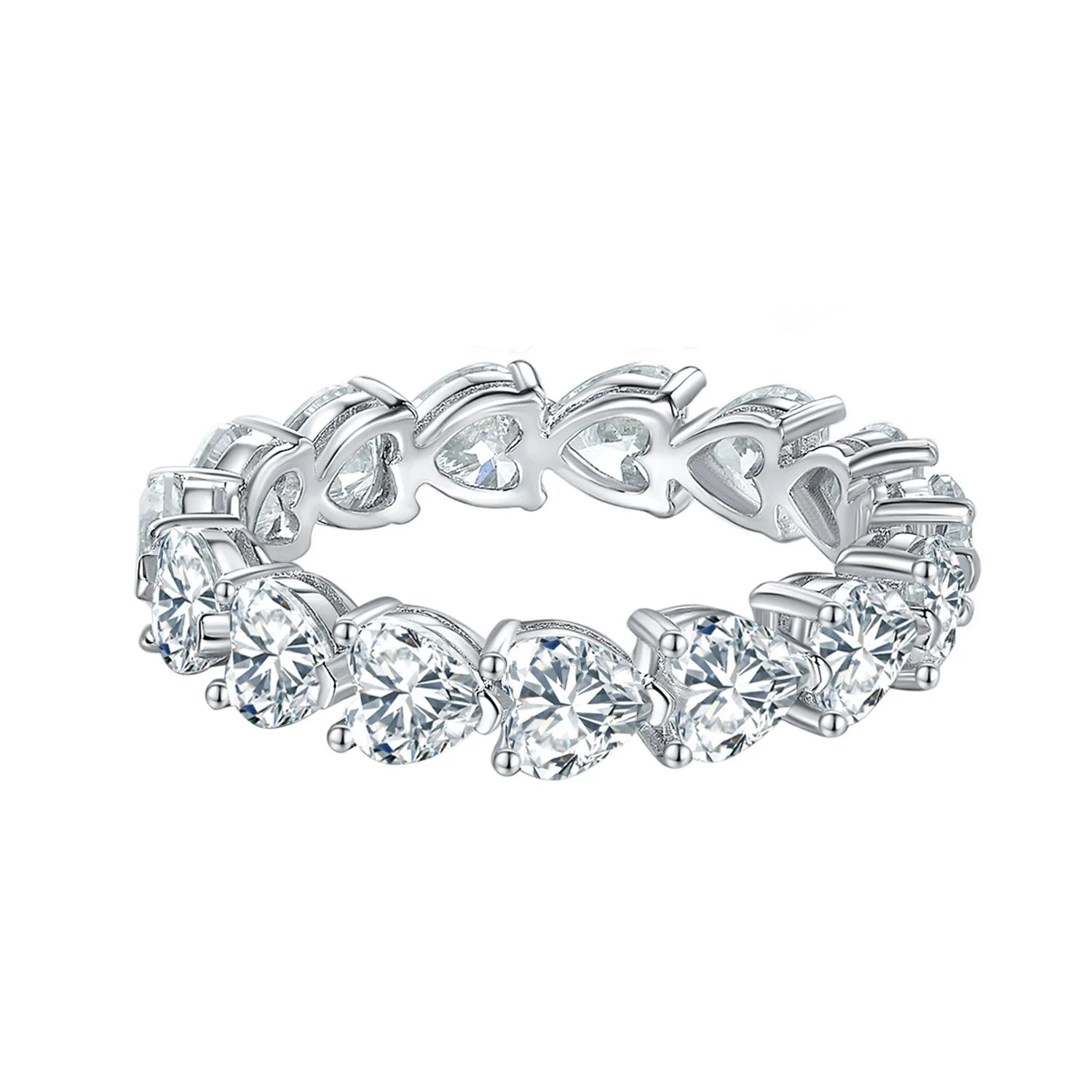 Cheap Women Moissanite Wedding Band 925 Sterling Silver Heart Shape Moissanite Eternity Ring With 18k Gold Plated