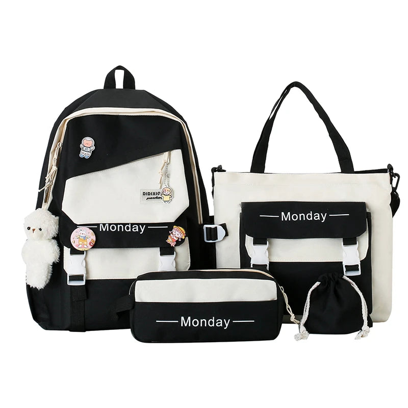 Super September Promoting New Wholesale Waterproof Nylon Unisex Large Capacity 4-piece Set Student Backpack Schoolbag