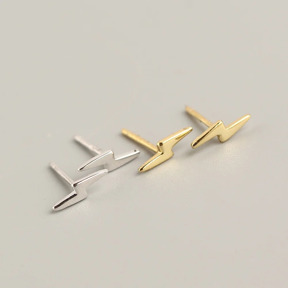 2024 NEW Fashion High Quality Jewelry 925 Sterling Silver Plain Lighting Flash Shape Stud Earrings for Women