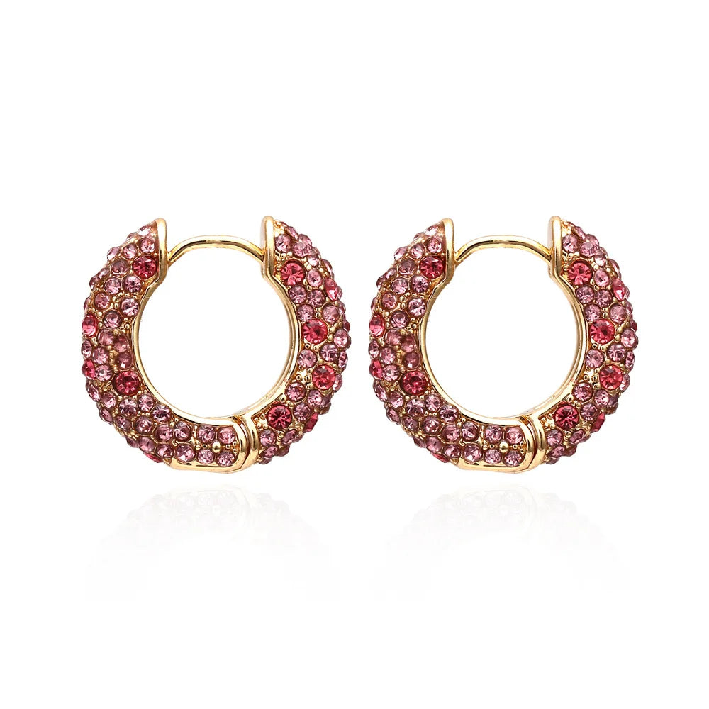 Simple Colorful Rhinestone Earrings Copper Gold-plated U-shaped Earrings