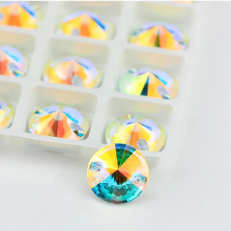 Yantuo Crystal 81012141618 mm Round Flat Back Rhinestone Rivoli Sew on AB Rhinestones Bulk  for GarmentClothing