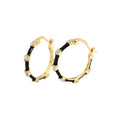 Female Jewelry 925 Sterling Silver Rhodium Plated Gold Bamboo Hoop Earrings with Colorful Oil Drop Blue Black Design