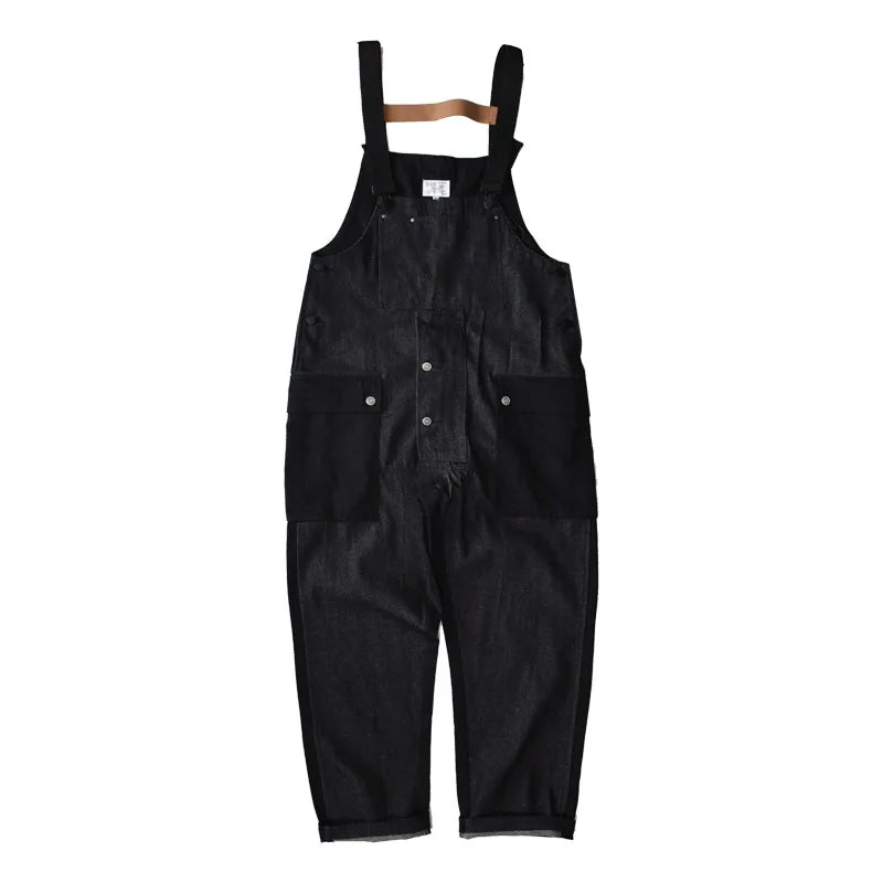 Wholesale Vintage Men's Breathable Washed Casual Straight Woven Solid Work Bib Overalls Blue