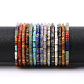 2x4 Natural Stone Spacer Beads Picasso Jasper Tiger Eye Labradorite Rhodochrosite Dainty Braid Bracelet for Women Men Jewelry