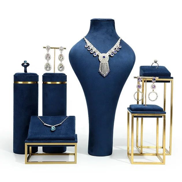 Wholesale Custom Jewelry Counter Props Display Gold Metal Microfiber Out the Window Props Display Stand Necklace Tray