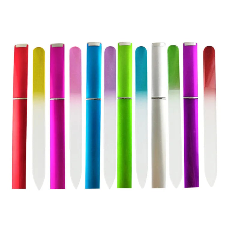 Gradient Color Double-Sided Crystal Glass Nail File with ABS Tube Packing Grinding Rubbing Strip Glass File for Nail Care