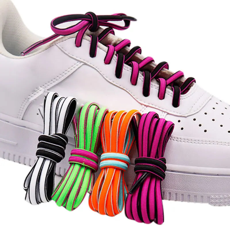 Casual Elastic Round Oval Shoe Laces 6mm Width 60-180cm Double Colors Half Rope Shoelaces Polyester-Pair