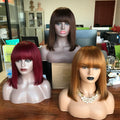 Wholesale Natural Fringe Bob Wig Human Hair #4 #30 99j Bob Wigs with Bang Human Hair Colored Wigs with No Lace