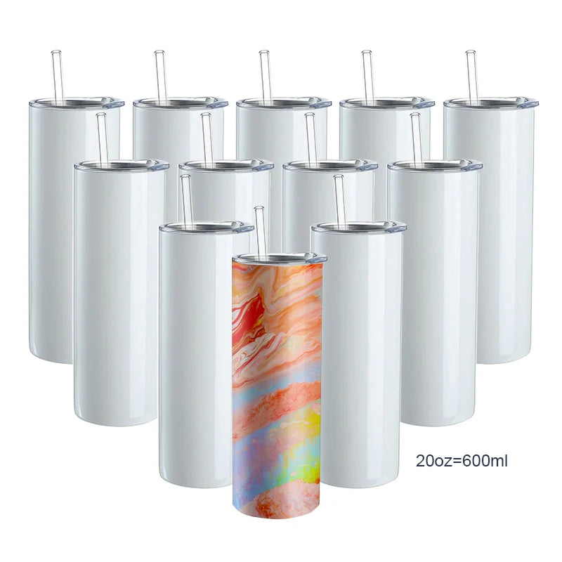 Wholesale 304 Stainless Steel Double Wall Vacuum Insulated 20oz Leak-Proof BPA Free Blank Skinny DIY Flat Edge Sublimation