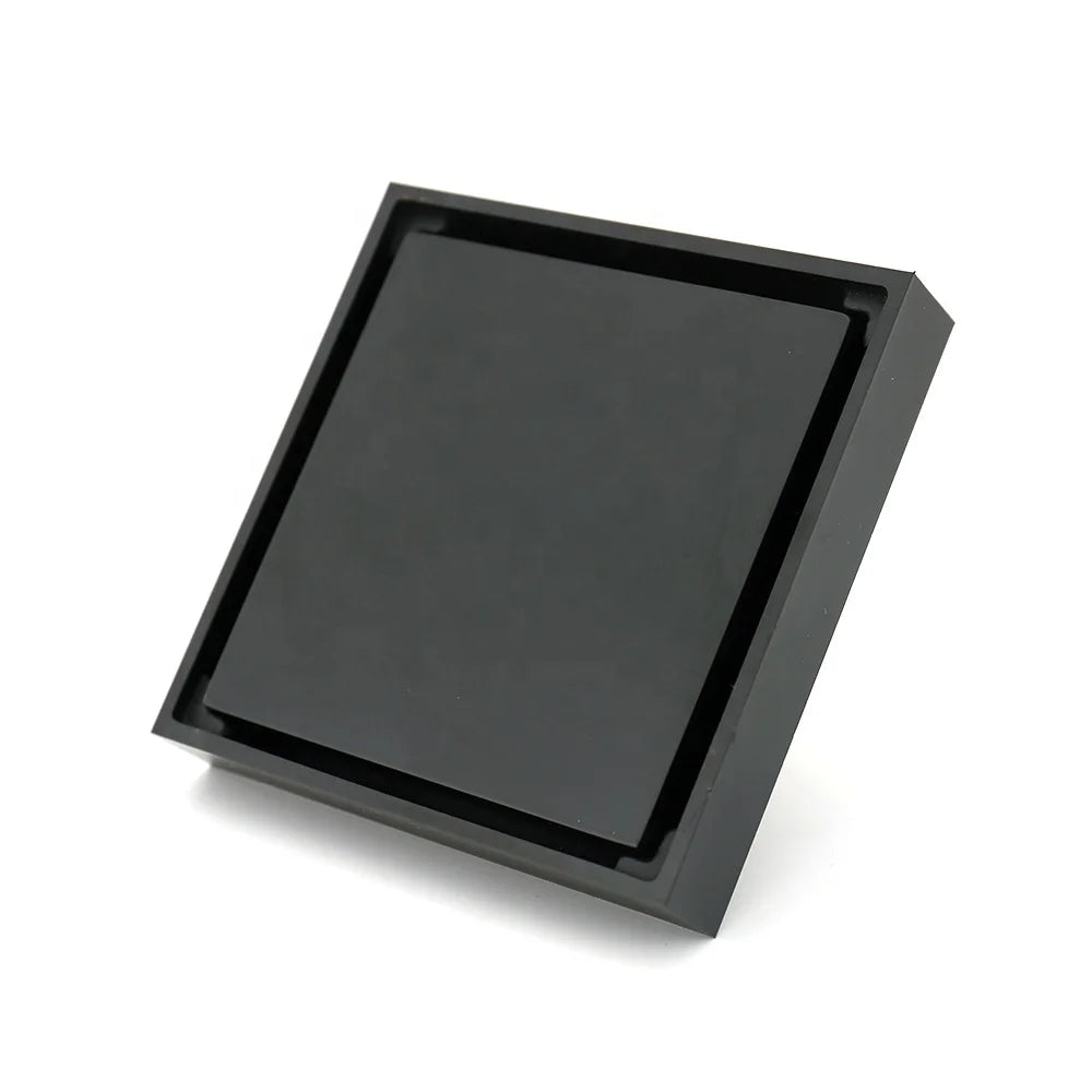 Popular and Fashional Quickly Drainage Matte Black Color square Conceal Invisible 4 Inch Brass Floor Drain