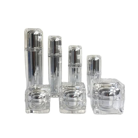 Silver Lotion Pump Bottle 15ml 30ml 50ml 100ML Acrylic Square Cream Jar 15g 30g 50g Cosmetic Emulsion Skincare Luxury Packaging