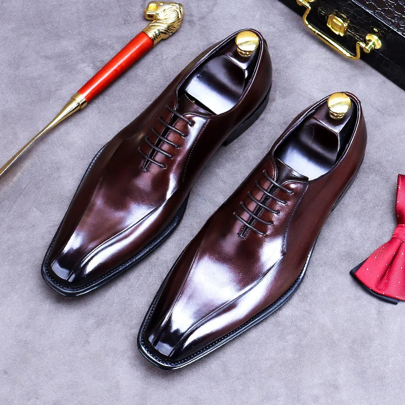 British Fashion Men's Casual Leather Shoes Comfortable Flat Heel High Top Pointed Dropshipping Men's Business Dress Shoes