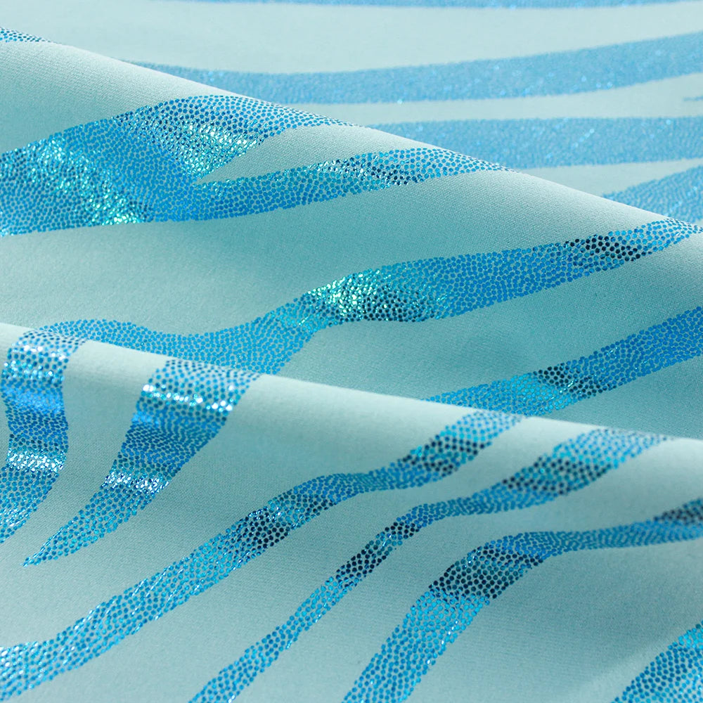 Factory Faux Leather Appearance Sky Blue Metallic Foil 25 Spandex 75 Nylon 4-way Stretch Sold Material Fabric Holograms
