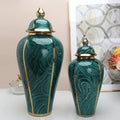 Handcrafted Simple Green Ceramic Pot Retro Art for Living Room Flower Decoration