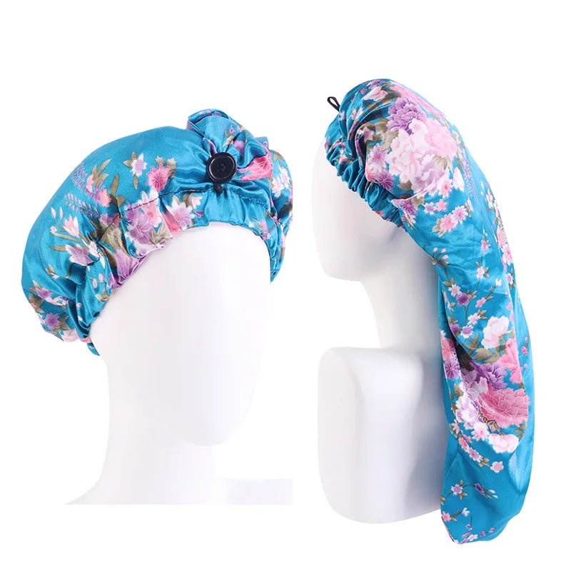 Satin Hair Braid Bonnet Foldable Extra Long Bonnet for Braids with ButtonSingle Layer Sleep Cap Soft Hair Sleeping Bonnet Cap