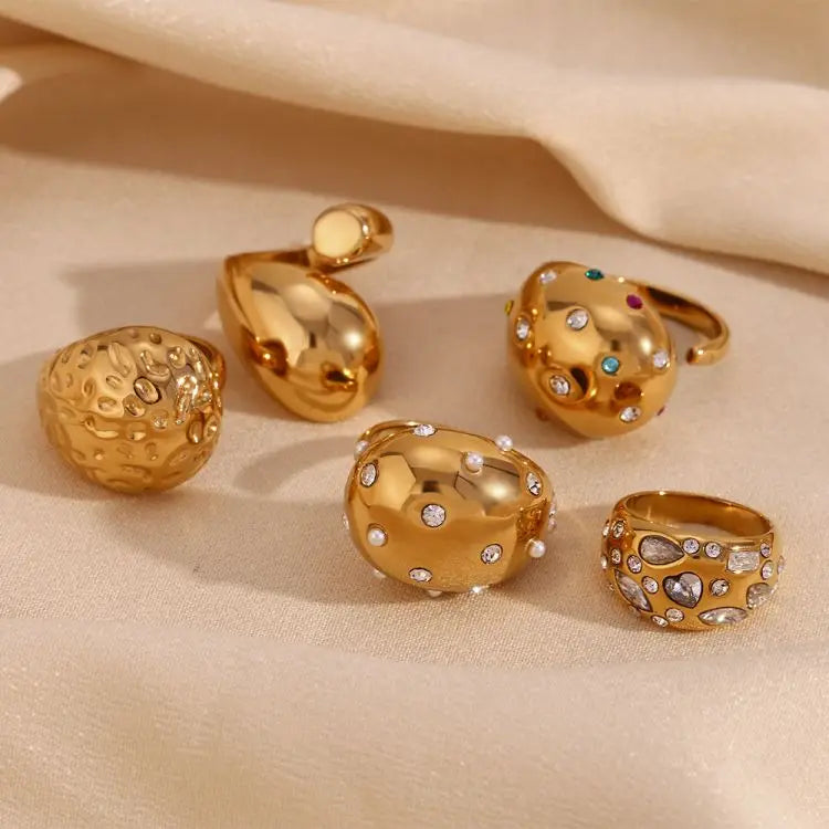 Fashion Jewelry Rings 18K Gold Plated Stainless Steel Water Drop Ring for Women