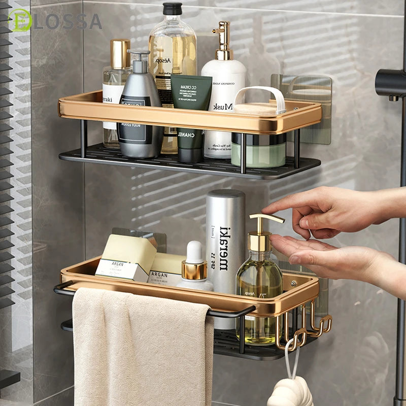 Bathroom Shelf Gold  Storage Rack  Glass Metal Mounted Floating Wall Bathroom Shelves for Wall