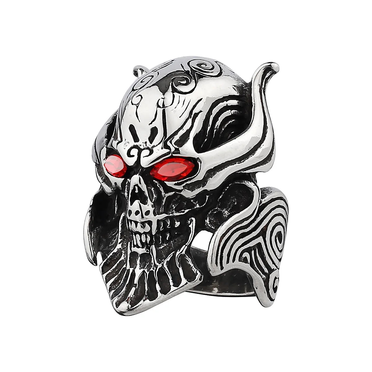 Niche Design Viking Ring Geometry Diamond Inlay Red Eyes Wolf Fang Skull Hard Titanium Steel Small Accessories Outfits for Women