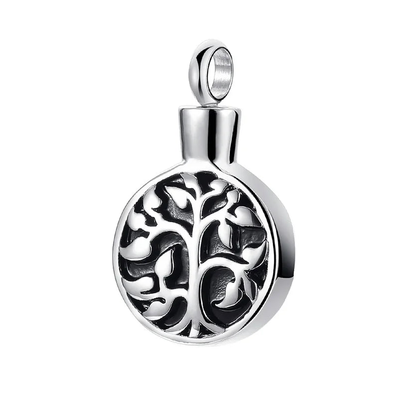 Life Tree Christian Stainless Steel Silver Plated Peaceful Tree Urn Pendant Necklace Infinity Memory Ash Keepsake Cremation