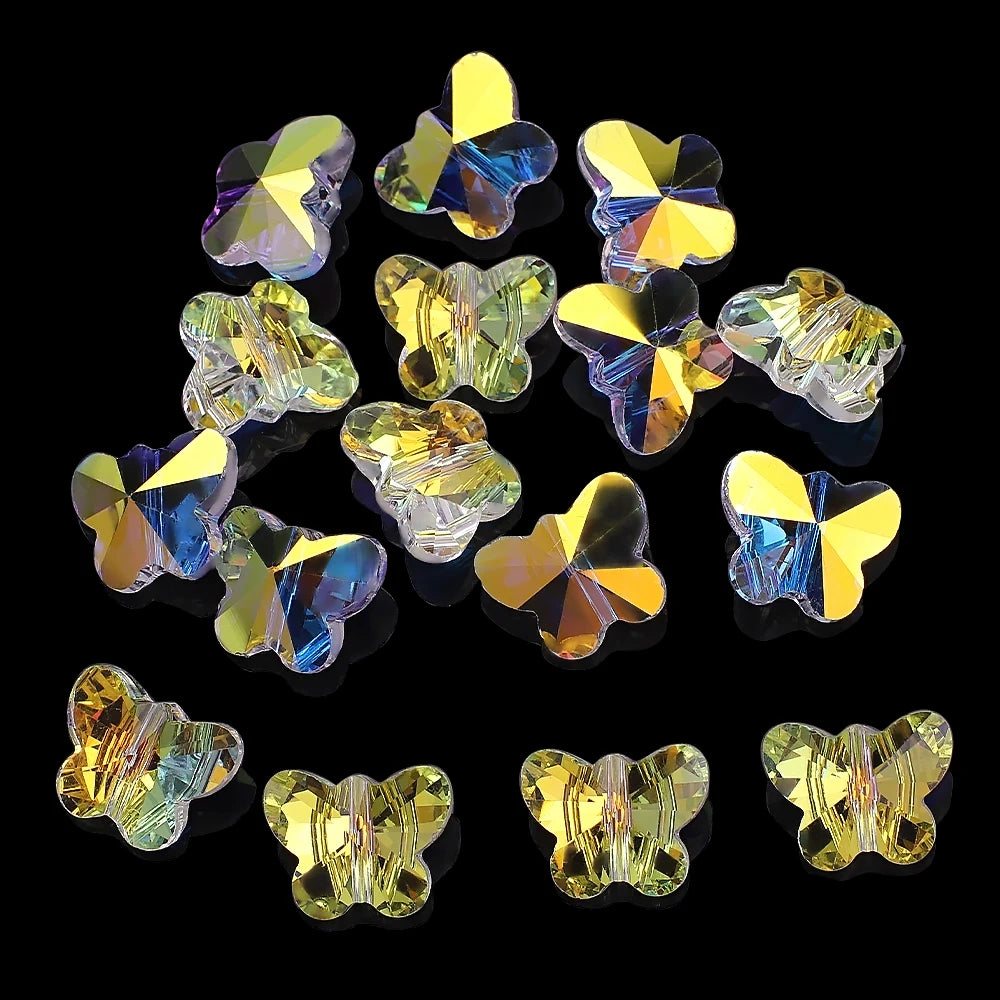 Zhubi 14MM Aurora Color Butterfly Glass Beads Transparent Shining Charm Pendant Crystal Beads for DIY Making Fashion Jewelry