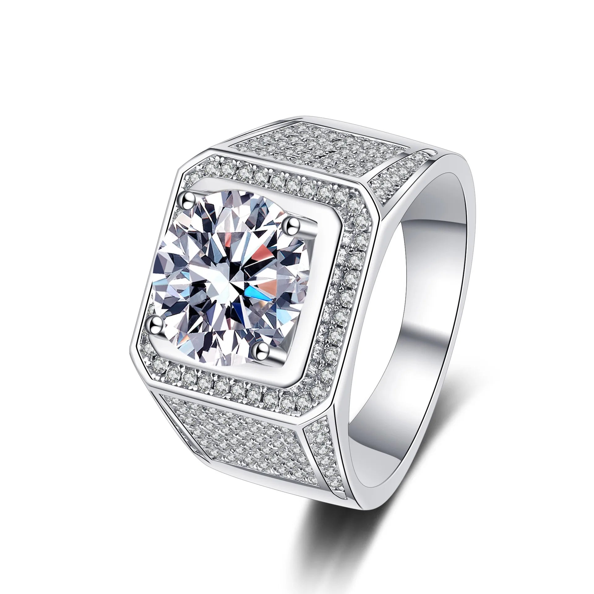 925 Sterling Silver Classic Overbearing Mosan Diamond Male Ring Fashion Star 5 Carat Wide Diamond Ring Manufacturers Wholesale