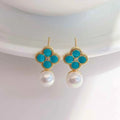 Advanced Artificial Turquoise Earrings with 7-7.5mm Natural Freshwater White Bread Pearl Earrings S925 Pure Silver Ear Needles