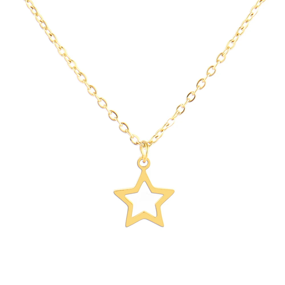 Stainless Steel Five-Pointed Star Pendant Necklace Simple Crossed Chain Design Trendy Jewelry for Women Men for Gifts