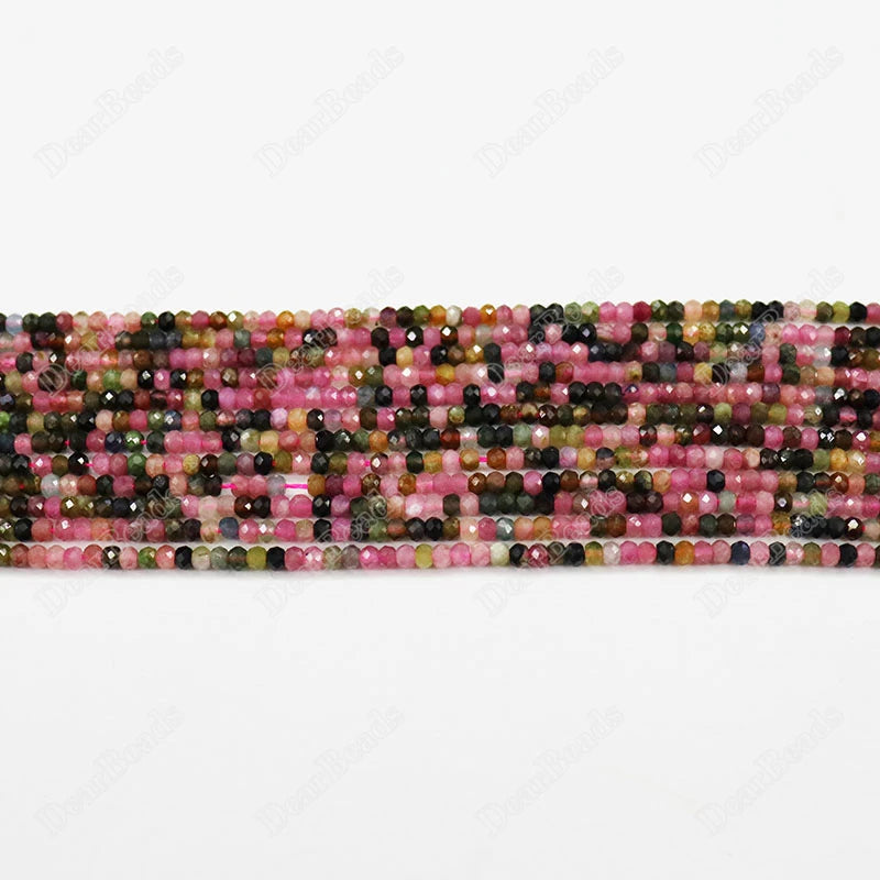 Wholesale Natural Small Tiny Rondel Faceted Tourmaline Beads 2mm 3mm Faceted Rondelle Stone Beads  for Jewelry Making
