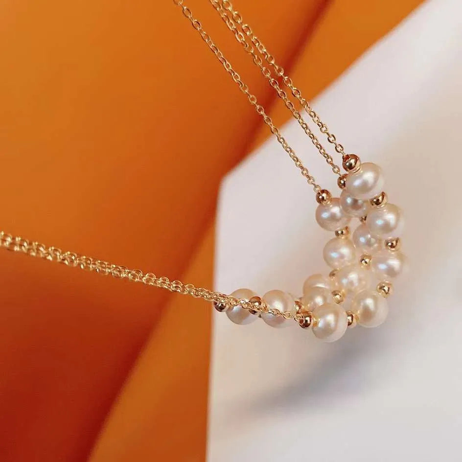 Hot Sale Women's Trendy 18K Gold Plated Link Chain Freshwater Pearl AAAA Grade Potato Shape Necklace for Wedding & Anniversary