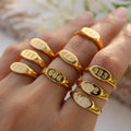 Waterproof 18K Gold PVD Engraved Angel Number Ring Non-Allergic Plain Color Logo Custom Women Fine Stainless Steel Signet Ring