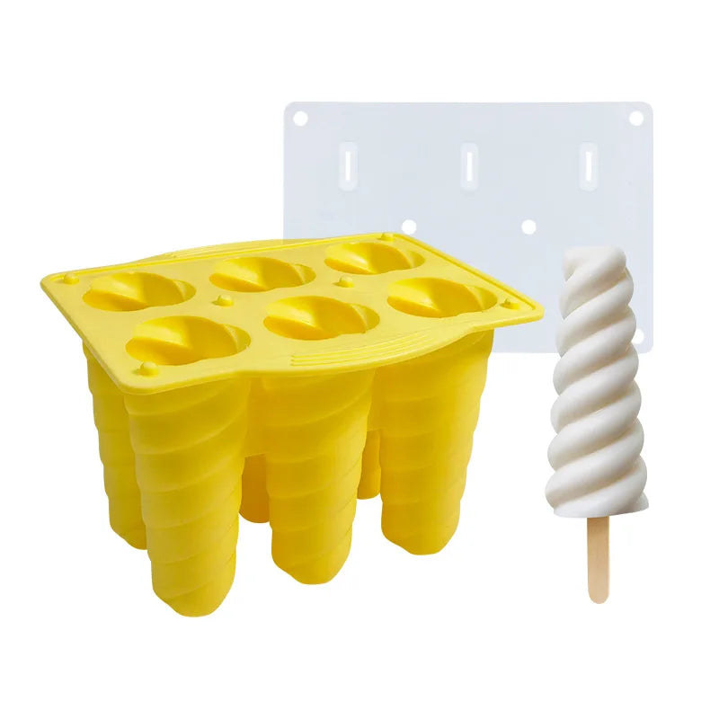 Hot Sale 6 Spiral Ice Cream Mold Ice Cube Tray Multiple Shapes Food Grade Eco-Friendly Silicone Dishwasher Safe Popsicle Mold