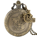 Antique Bronze Alice Wonderland Rabbit Necklace Chain Pendant Clock Quartz Pocket Watch for Boys Girls