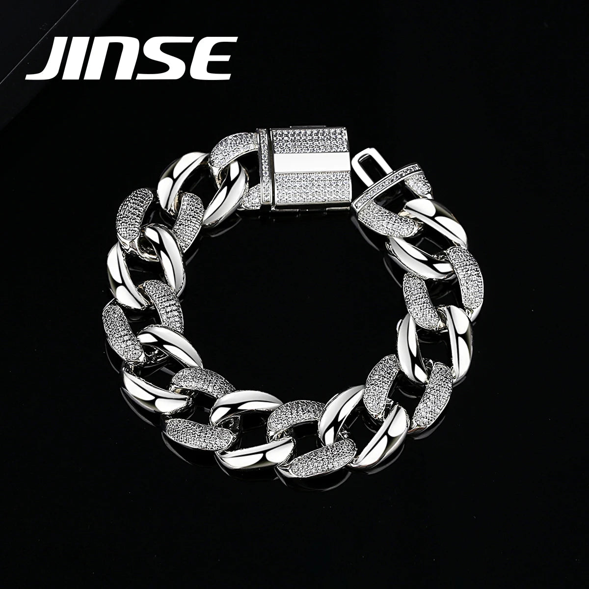 JINSE Cuban Link Designer Bangle Charm Jewelry Chain Hip Hop Male Gold Design Iced Out Man Bracelet