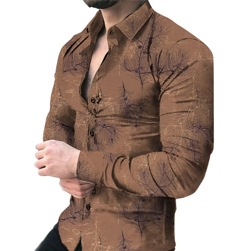 New Stylish Men Dress Shirts Long Sleeve Casual Button Down Printed Graphic Shirts 100% Polyester