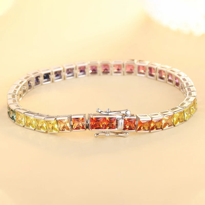 Zhanhao Jewelry New Rainbow Sapphire Shining Bracelet 9K Gold Color Handmade Knitting Gift for Christmas