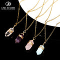 JD GEMS Hexagonal Cylindrical Crystal Necklace Natural Stone Pendant Wire Wrap Stone Pendant Necklace for Women Men Jewelry