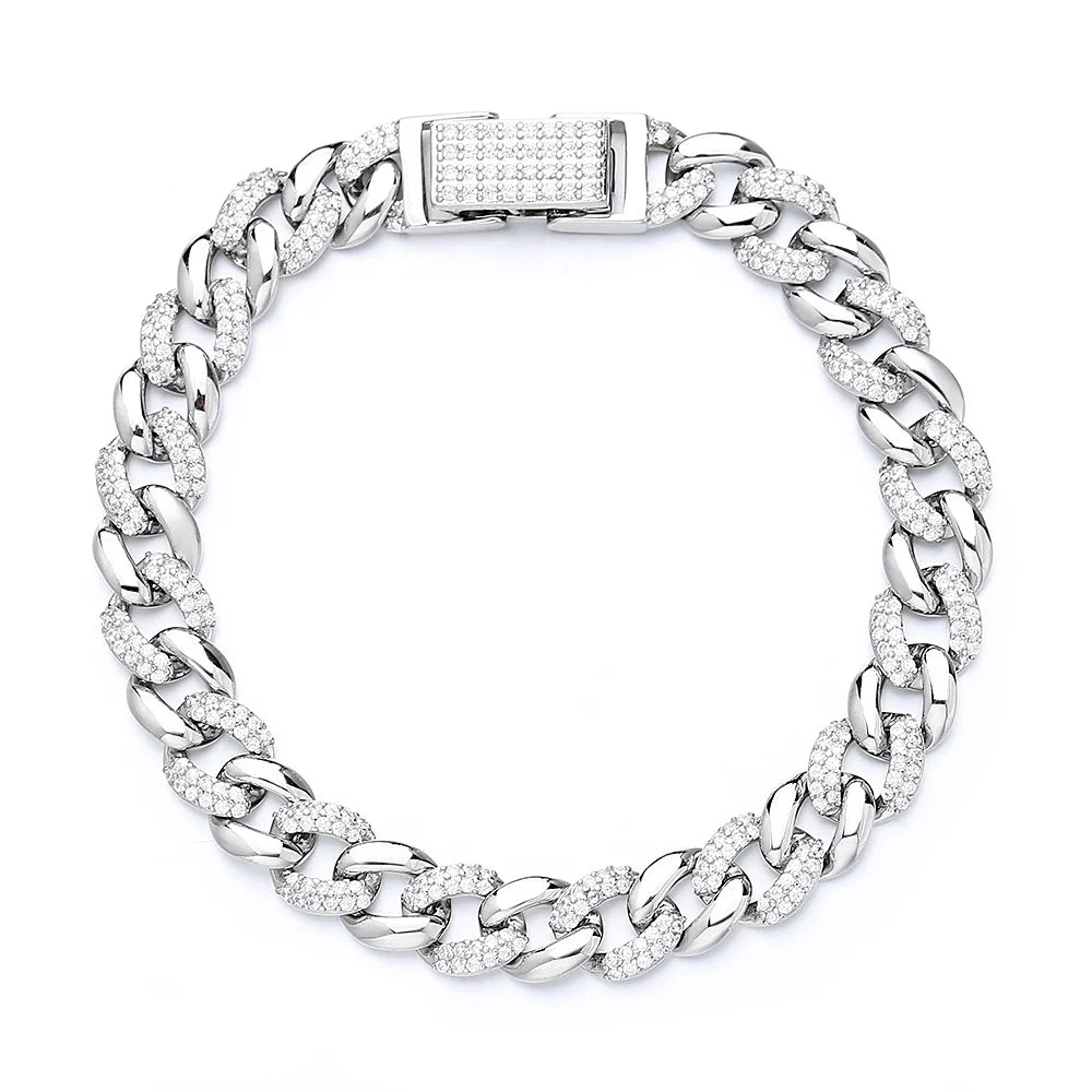 Hip Hop Fine Jewelry 7.5mm 10.5mm 13.5mm Bracelet for Men Gifts 925 Silver Jewelry Chain Bracelet Wholesale Cuban Bracelet
