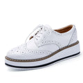 Women's Hollow Glossy Round Toe Elegant Casual Shoes Thick Bottom Comfortable Ladies Muffin Shoes Lace up Ladies Flat Shoes
