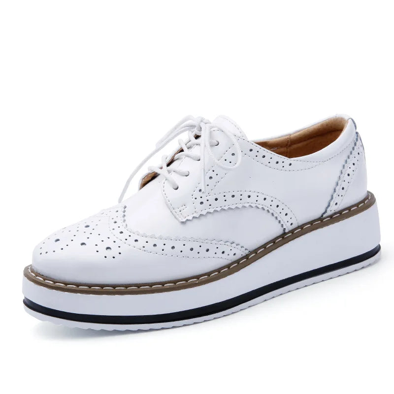 Women's Hollow Glossy Round Toe Elegant Casual Shoes Thick Bottom Comfortable Ladies Muffin Shoes Lace up Ladies Flat Shoes