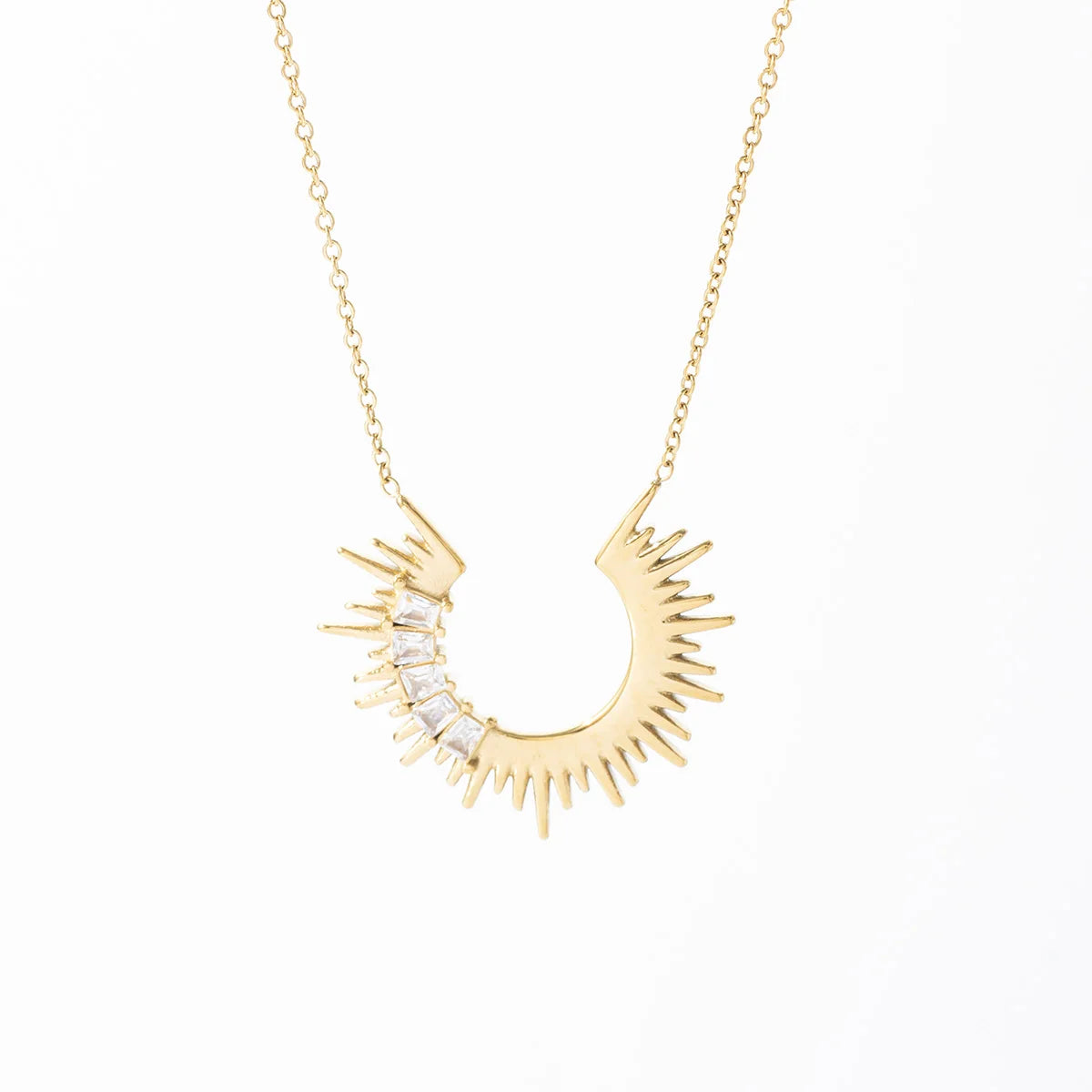 Wholesale Fashion 18K Gold Plated Stainless Steel Sunflower Zircon Pendant Necklace Female
