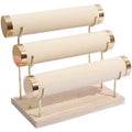 Beige Stylish Velvet Wrist Watch Organizer Detachable Bracelet Holder Three Tier Racks Jewelry Display