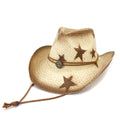 Men Women Five-Pointed Star Western Cowboy Straw Hat Summer Outdoor Seaside Beach Sun Visor Hat