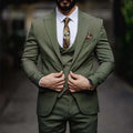 Green Tailor Made Men Suits Single Breasted Peaked Lapel Formal Wedding Groom Tuxedos Outfits 3 Pieces Jacket Pants Vest