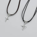 Simple Vintage Cross Pendant Couple Necklace for Women Men Fashion Double Leather Rope Necklace Jewelry Gifts