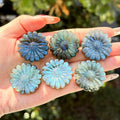 Factory High Quality Natural Crystal Labradorite Sunflower Carved Healing Craft Blue Light for Decoration Gift
