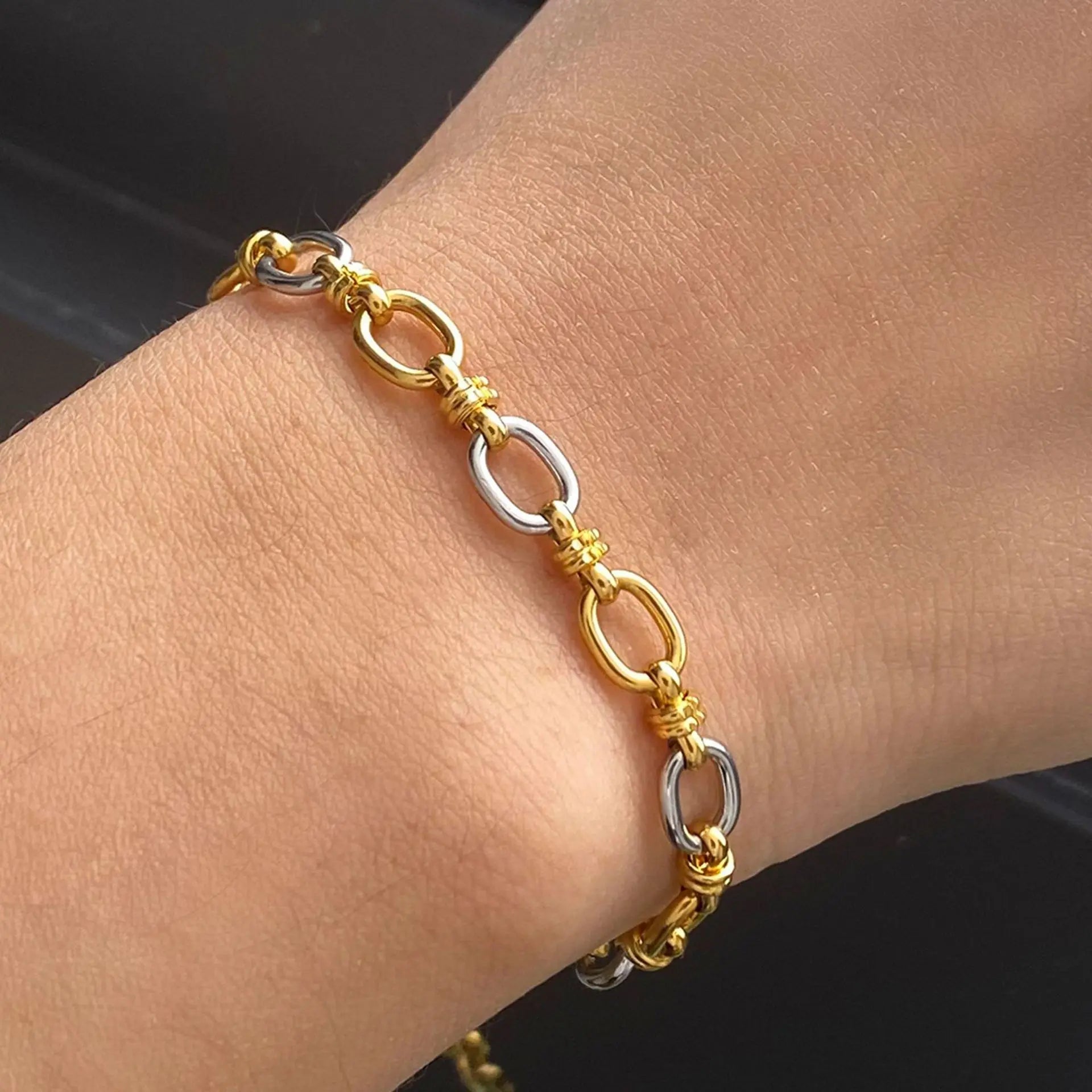 New Style Modern Minimalist Stainless Steel Bracelet Gold Plated European and American Personality Hip Hop Splicing Bracelets