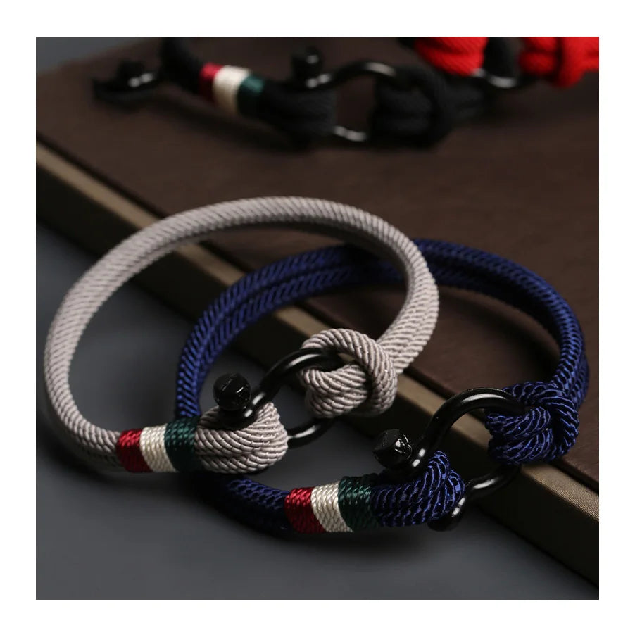 Stylish Design Handwoven Milan Rope Wrap Bracelet with Stainless Steel Horseshoe Clasp Nylon Rope Bangle for Men Jewelry