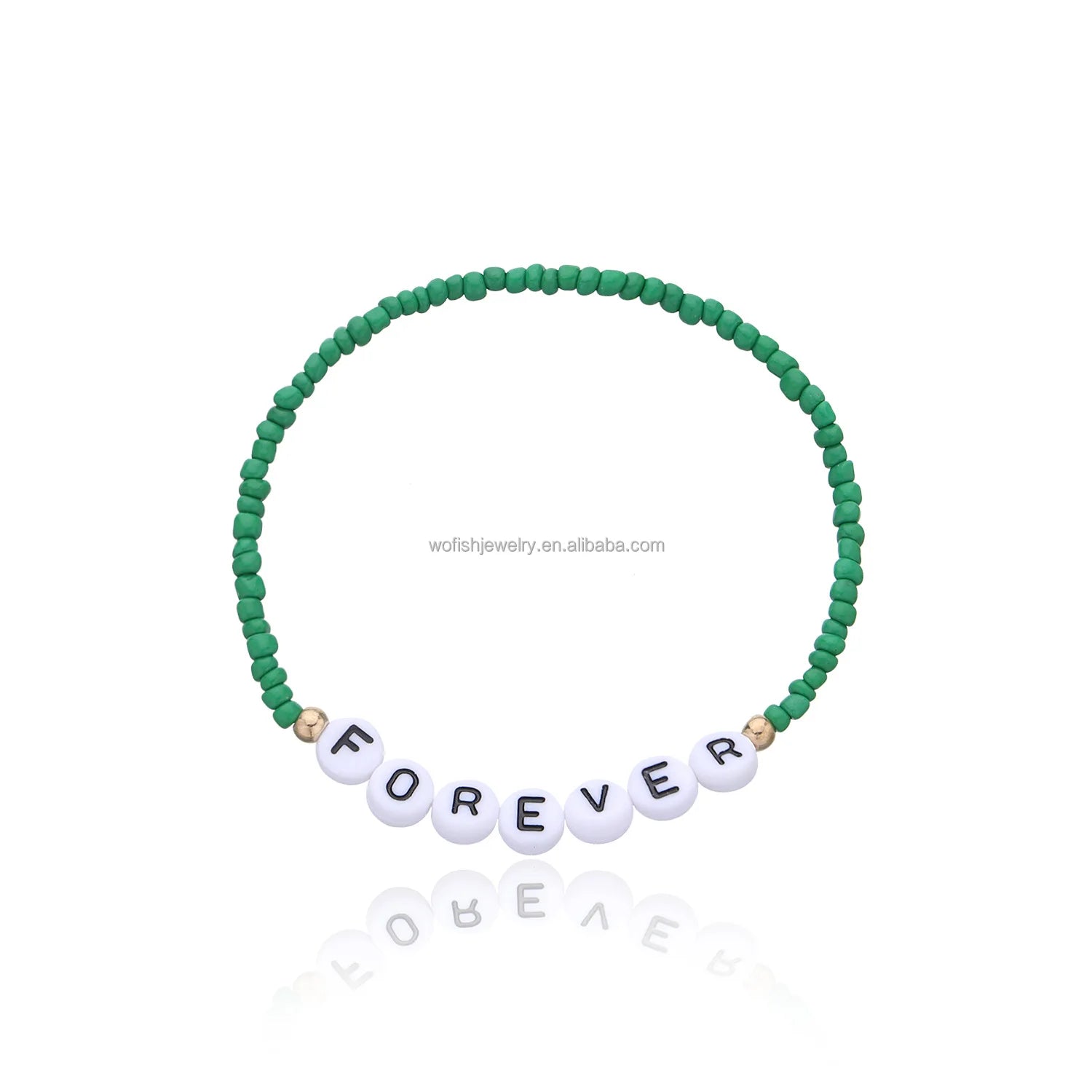 Personalized Glass Seed Beads Stretch Bracelet Custom Words Saying Bracelet for Women